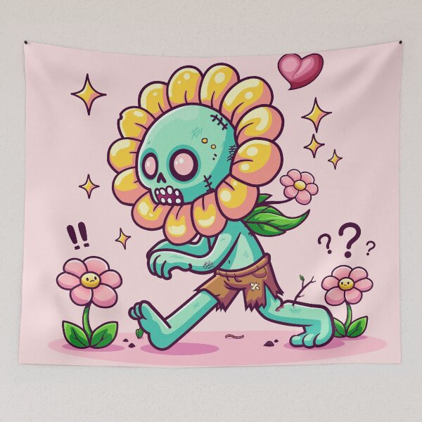 Item preview, Cute Flower Head Zombie Walking with Pink Background designed and sold by OrcaVector.