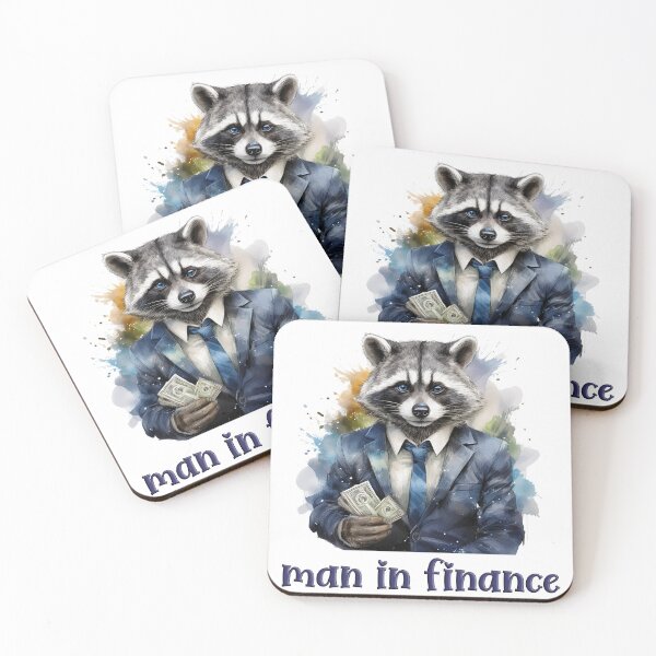 Item preview, man in finance, blue eyes, raccoon in a business suit, money designed and sold by Eamornia.