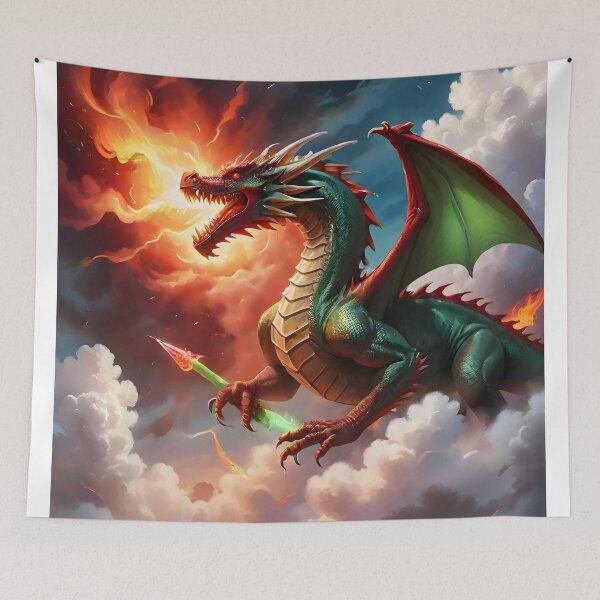 Item preview, Red and Green Fire Breathing Dragon in the Sky designed and sold by BougieSouthern.