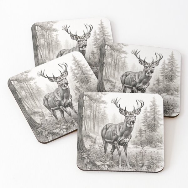 Item preview, Black and white deer pencil drawing designed and sold by Pencil-Art.