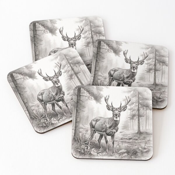 Item preview, Black and white deer pencil drawing designed and sold by Pencil-Art.