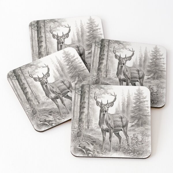 Item preview, Black and white deer pencil drawing designed and sold by Pencil-Art.