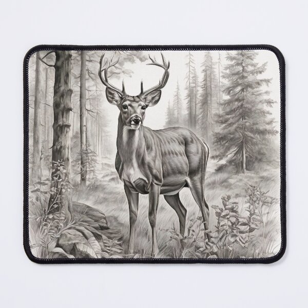 Item preview, Black and white deer pencil drawing designed and sold by Pencil-Art.