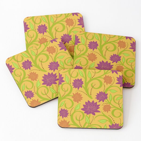 Item preview, Swirly leaves vines and flowers on cantaloupe background designed and sold by MarySchwindt.