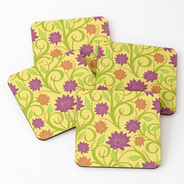 Item preview, Swirly leaves vines and flowers on yellow background designed and sold by MarySchwindt.