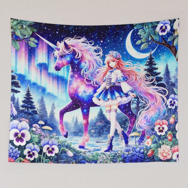 Item preview, Magical Anime Girl and Galaxy Unicorn in Enchanted Forest designed and sold by SeGoArtDesign.
