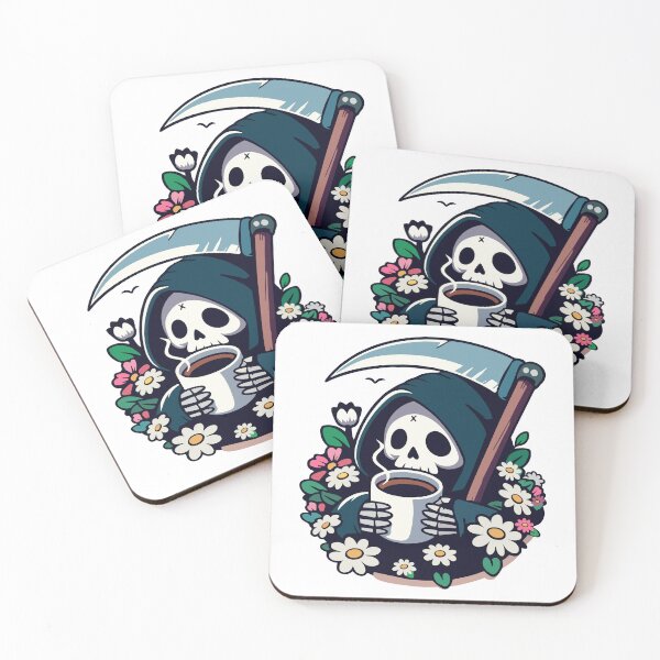Item preview, Cute reaper drinking coffee designed and sold by Flamprincesss.