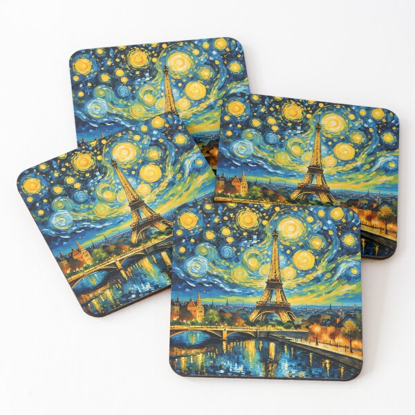 Item preview, Paris Eiffel tower cityscape Starry Night Van Gogh Style designed and sold by EmeraldeaArt.
