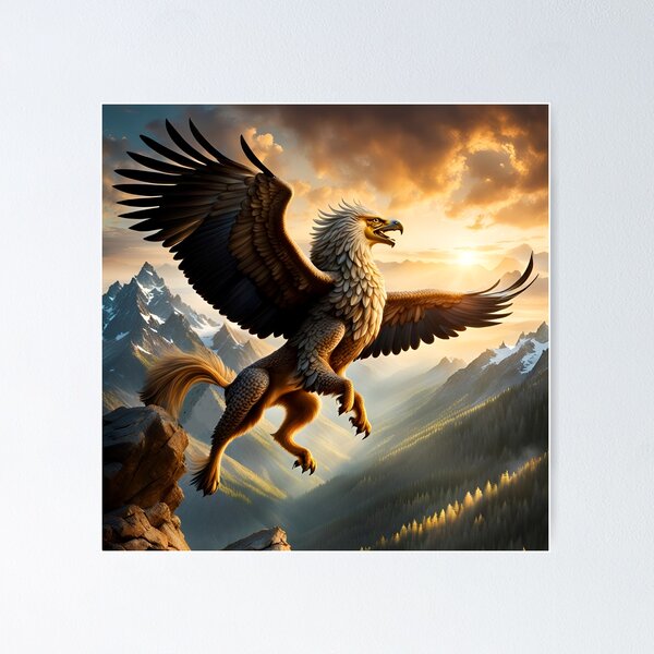 Griffin Flying Over Mountains Poster