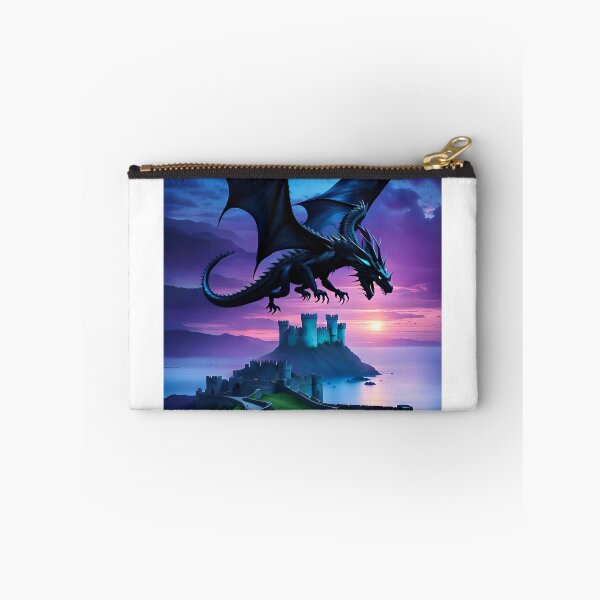 Artikelvorschau, Schwarzer Drache fliegt bei Sonnenuntergang über der Burg entworfen und verkauft von AuroraSpringer.