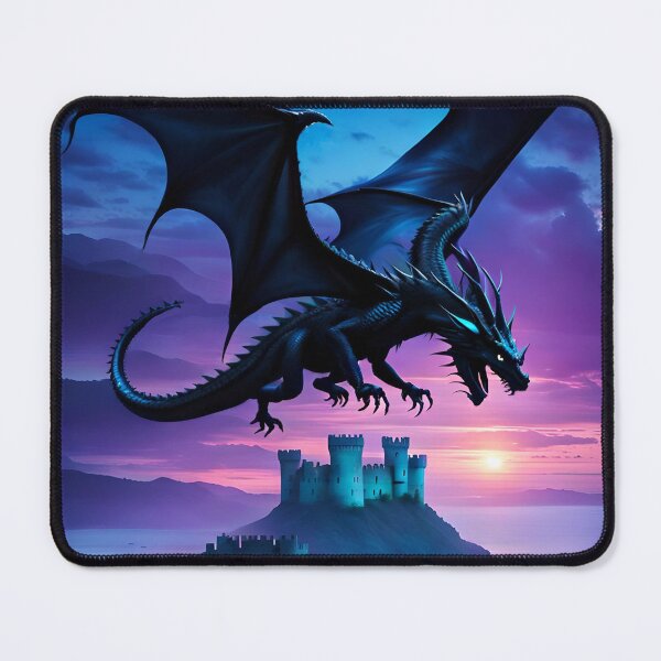 Item preview, Black Dragon Flying Over Castle at Sunset designed and sold by AuroraSpringer.