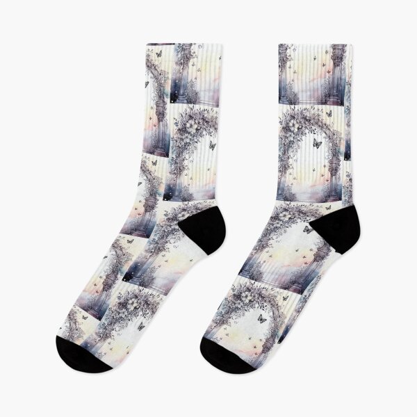 Item preview, White watercolor floral arch, flowers and watercolour butterflies, black and white  designed and sold by navitalidesign.