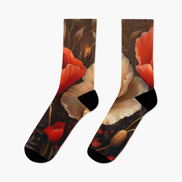 Item preview, Red and Beige  Poppies on Dark Background designed and sold by MargaretWiktor.
