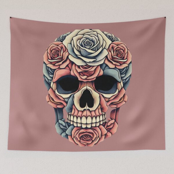Item preview, Peach Rose Skull Art Sketch canvas designed and sold by ZulryLifestyles.