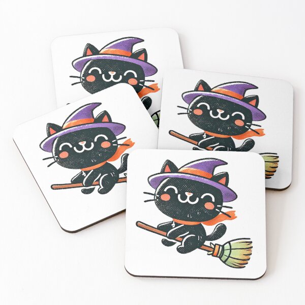 Item preview, Cute Halloween witch black cat flying on a broom stick designed and sold by lliiaa1111.