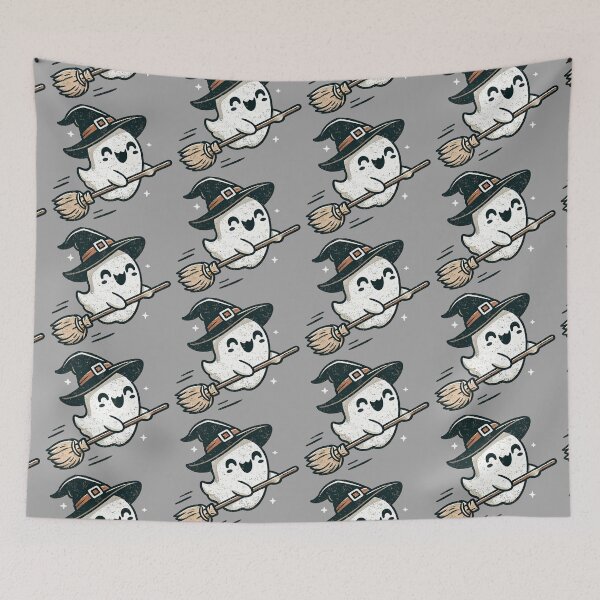 Item preview, Cute Halloween witch Ghost flying on a broom stick designed and sold by lliiaa1111.