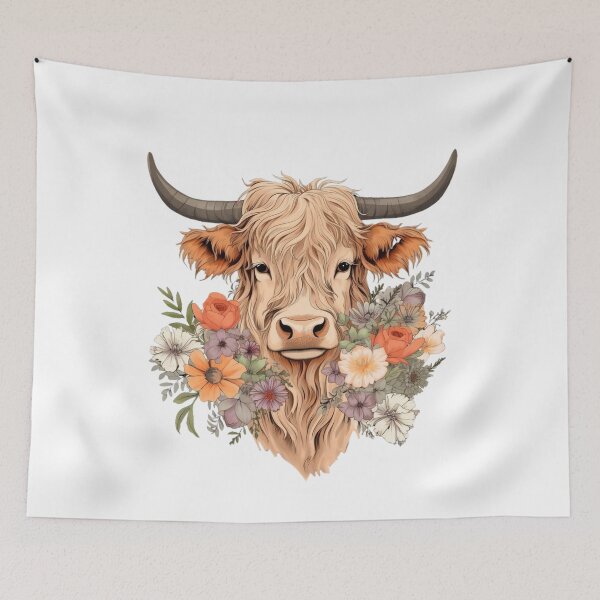 Item preview, Highland Cow with Floral designed and sold by ArtFromBeyond.