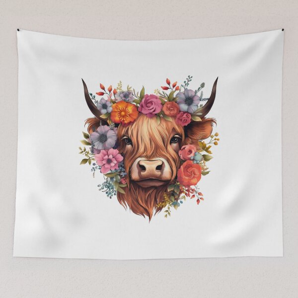 Item preview, Highland Cow with Floral designed and sold by ArtFromBeyond.