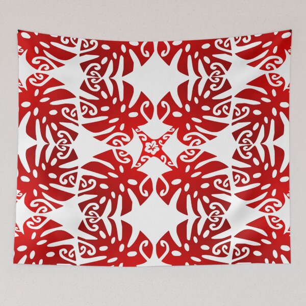 Item preview, MARAMA - red (Polynesian plant pattern) designed and sold by Nesian-Tahiti.