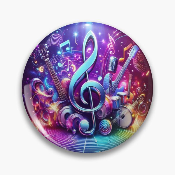 Artikelvorschau, Ein silberner Violinschlüssel und jede Menge Musikinstrumente – KI-generiert entworfen und verkauft von BrightrDayMusicArt.