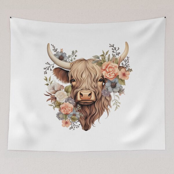 Item preview, Highland Cow with Floral designed and sold by ArtFromBeyond.