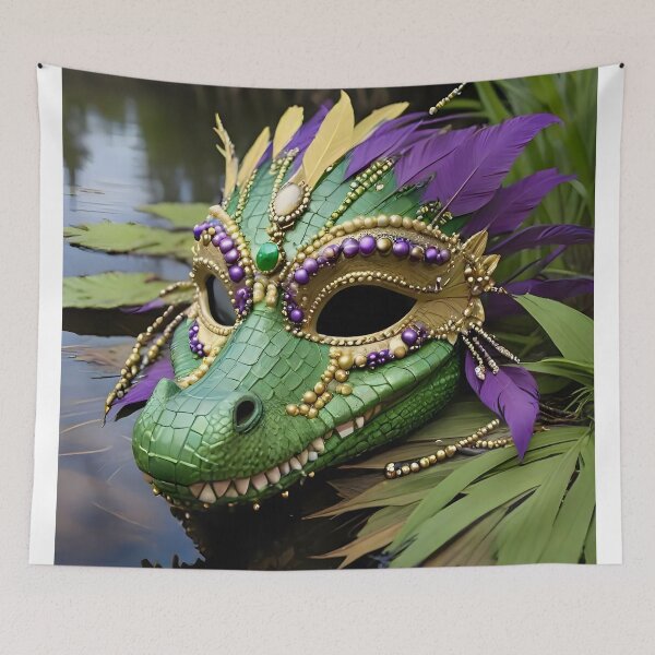 Item preview, Mardi Gras Gator with Mask, Beads and Feathers designed and sold by BougieSouthern.