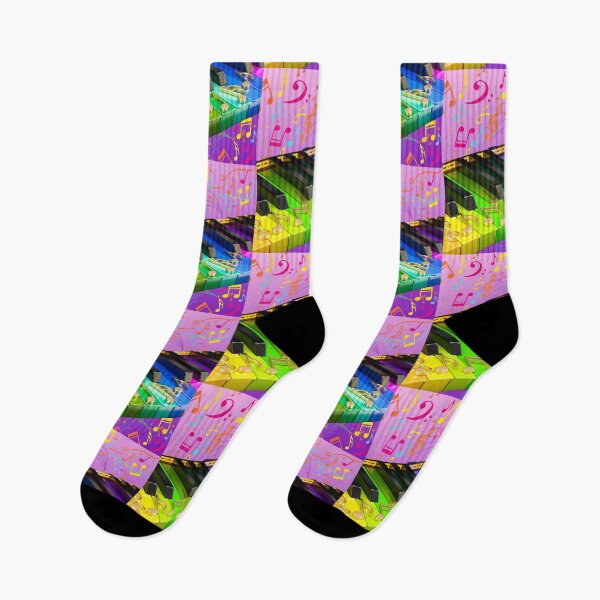 Artikelvorschau, Bunte Tasten und Musiknotation entworfen und verkauft von BrightrDayMusicArt.