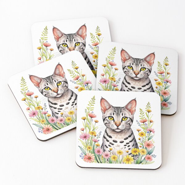 Item preview, Gato Mau egipcio y flores designed and sold by TheAnimalZ00.