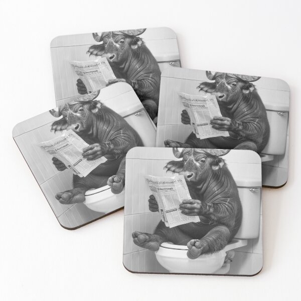 Item preview, Cape Buffalo Sitting on the Toilet Reading a Newspaper designed and sold by CheekyAnimalz.