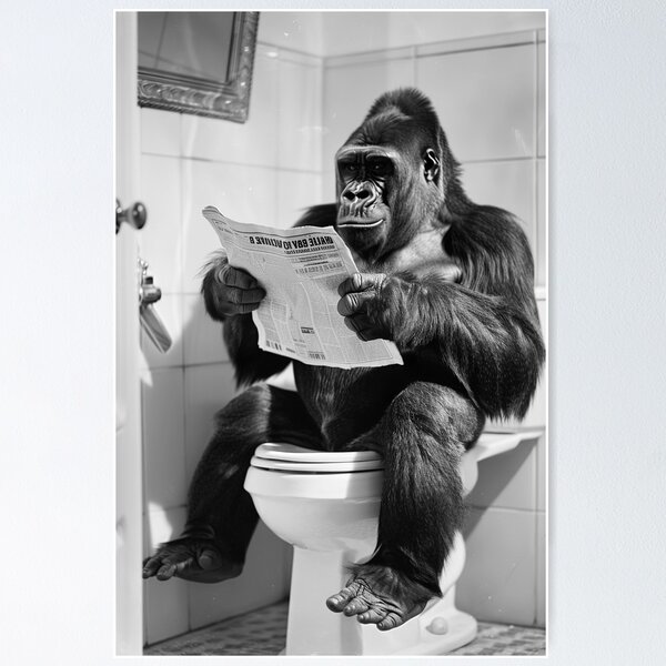 Item preview, Gorilla Sitting on the Toilet Reading a Newspaper designed and sold by CheekyAnimalz.