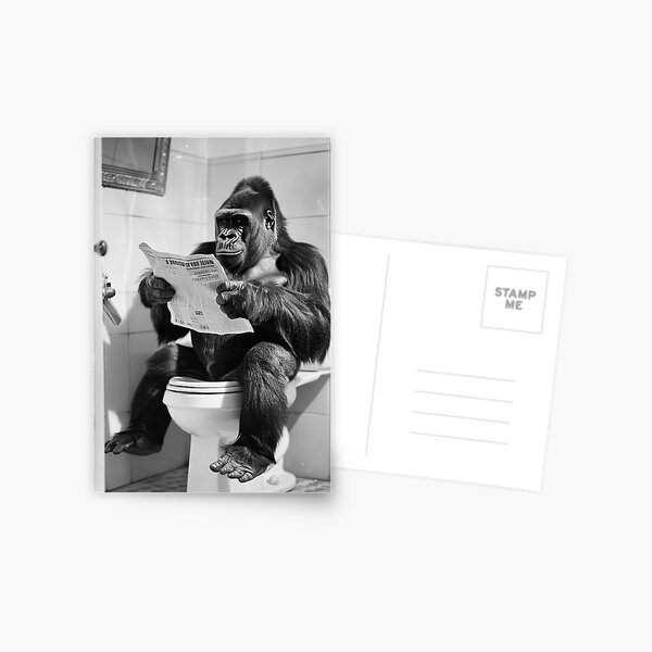 Item preview, Gorilla Sitting on the Toilet Reading a Newspaper designed and sold by CheekyAnimalz.