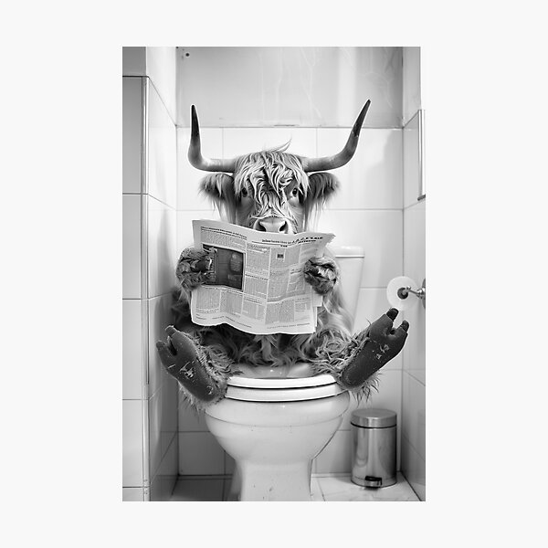 Item preview, Highland Cow Sitting on the Toilet Reading a Newspaper designed and sold by CheekyAnimalz.