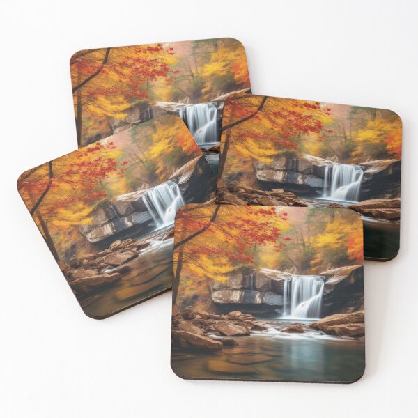 Item preview, Cascading waterfalls in autumn landscape designed and sold by scicilysimonee.