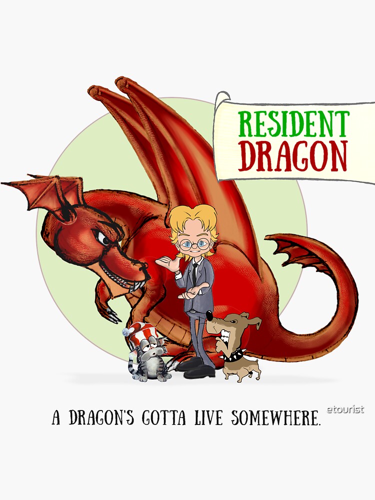 Thumbnail 3 of 3, Sticker, Resident Dragon - Animated Web Series, Dragon, Cat, Dog, TET designed and sold by etourist.