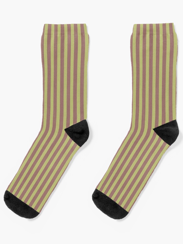 Socks, Geometric Warm Neutrals Burlwood And Green Banana Vertical Stripes designed and sold by Triplicate Limited