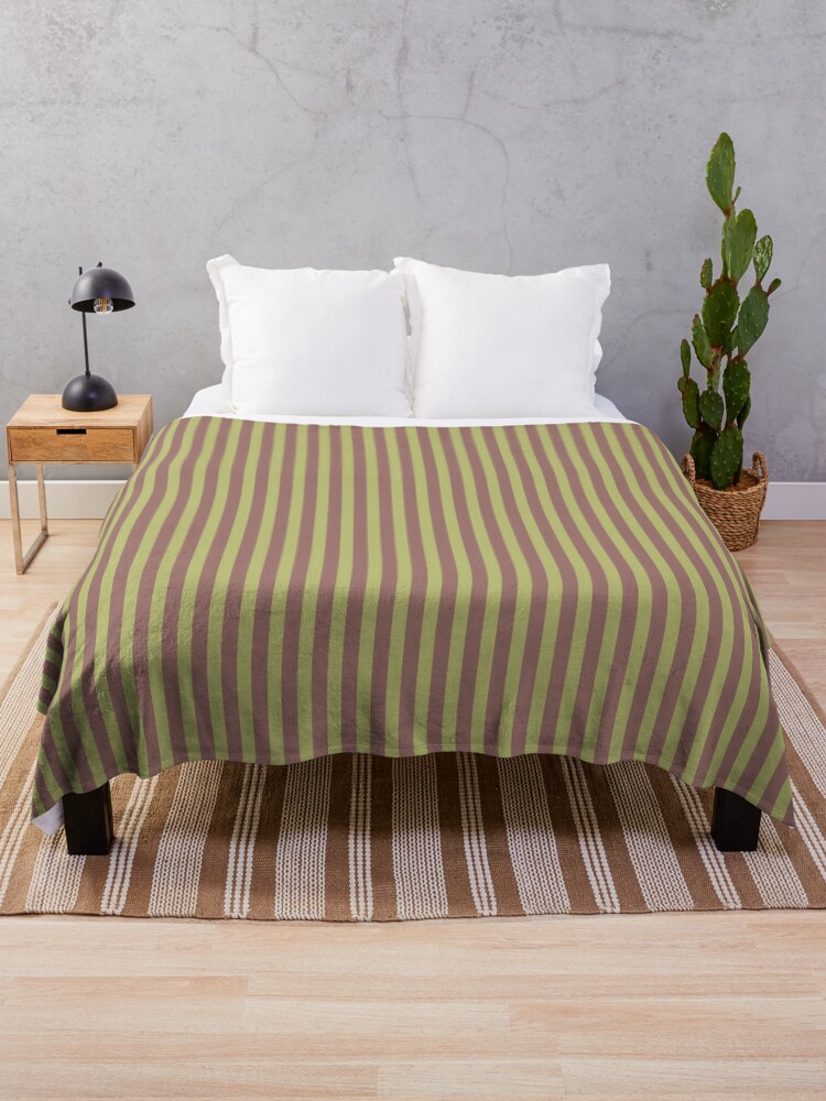 Throw Blanket, Geometric Warm Neutrals Burlwood And Green Banana Vertical Stripes designed and sold by Triplicate Limited