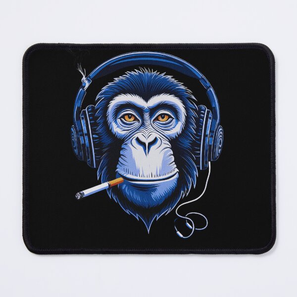Item preview, Blue monkey with a cigarette and headphones. designed and sold by GraveKey.