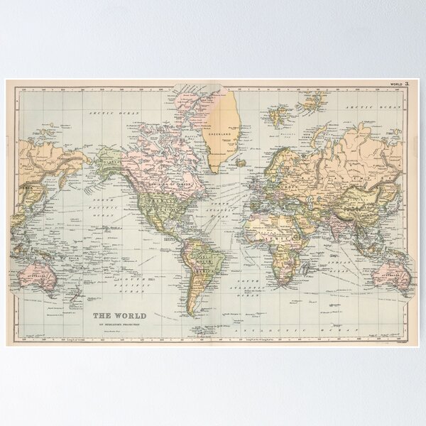 Item preview, Vintage Map of the World, America Centric Map of the World, Beige Colours, Bohemian World Map  designed and sold by easteuromaps.