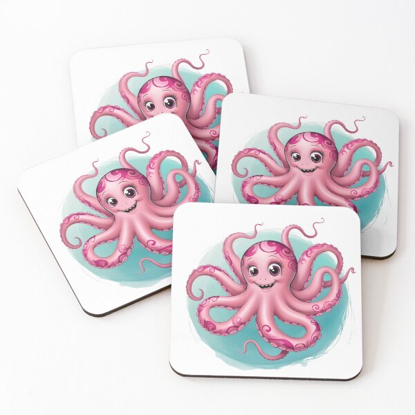 Item preview, A pink kraken octopus with large expressive eyes designed and sold by MRFEZOO2030.