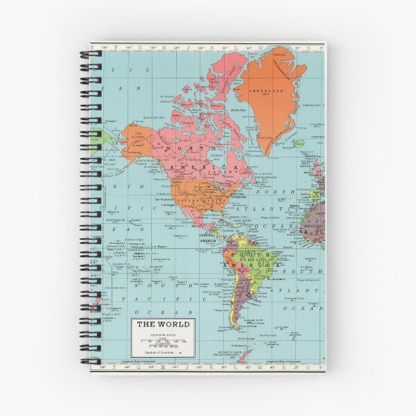 Item preview, Vintage Detailed America-Centric Red Blue World Map, Colorful Bohemian Map designed and sold by easteuromaps.