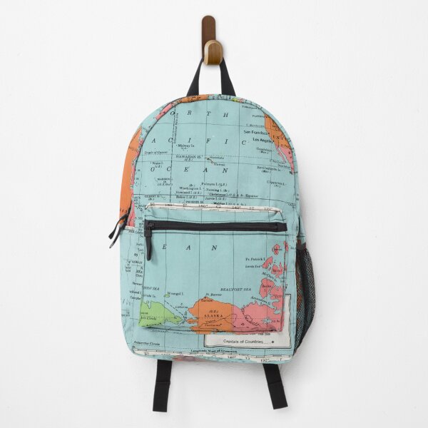 Item preview, Vintage Detailed America-Centric Red Blue World Map, Colorful Bohemian Map designed and sold by easteuromaps.