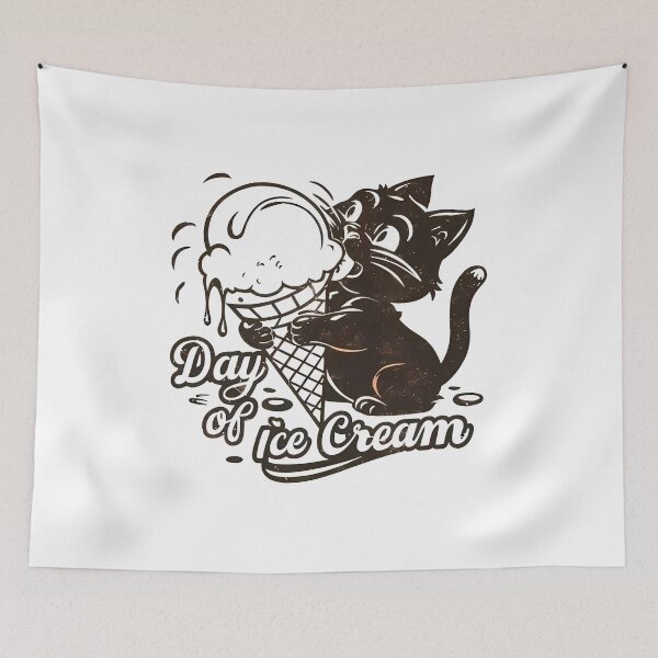 Artikelvorschau, Schwarze Katze genießt den National Ice Cream Day entworfen und verkauft von wesdesignshop.