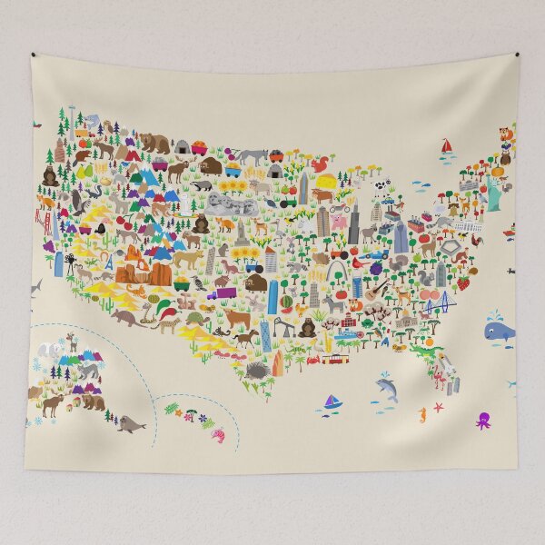 Item preview, Animal Map of United States for children and kids designed and sold by ArtPrints.