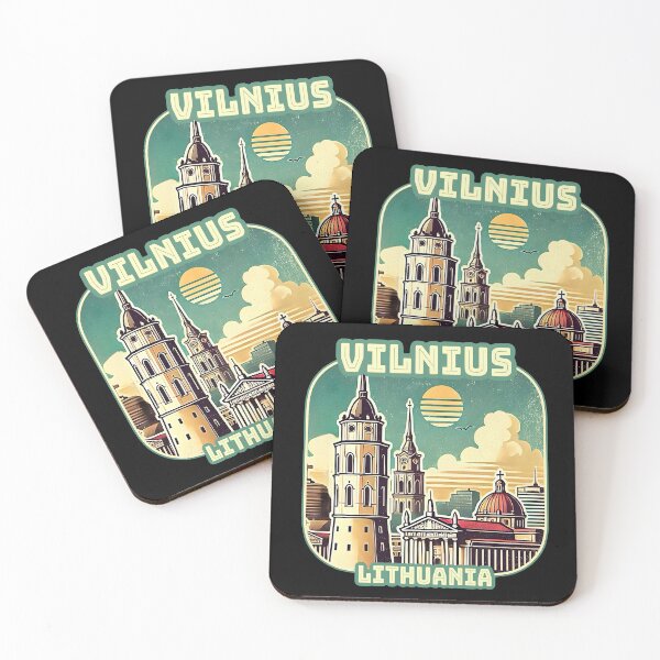 Item preview, Vintage retro Architectural landscape skyline of Vilnius Lithuania. Beautiful travel design. designed and sold by Unitepeople.