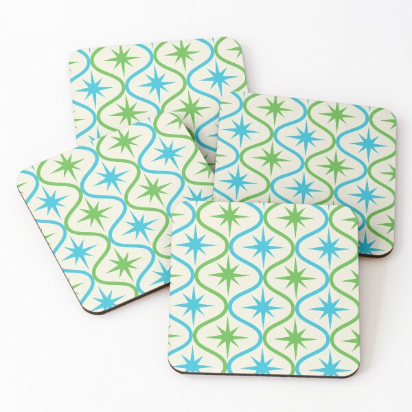 Item preview,  Mid century Modern Green and Blue Retro Starbursts on Ogee Pattern  designed and sold by Yasminepatterns .