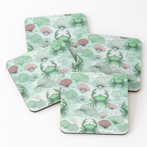 Item preview, Crabs and shells in the sea sand/ mint green designed and sold by My-fake-places.