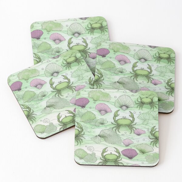 Item preview, Crabs and shells in the sea sand/ green designed and sold by My-fake-places.