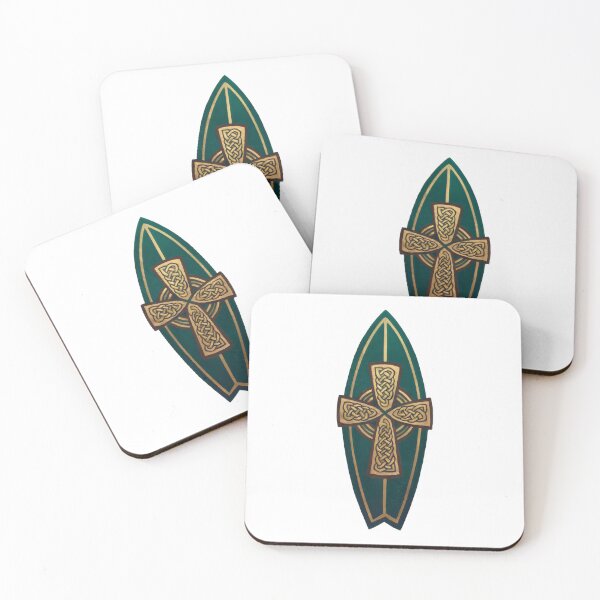 Item preview, Emerald Gold Celtic Surfing Design.Irish / Celtic Cross Surfer Pattern  designed and sold by CELTIC-DESIGNS.