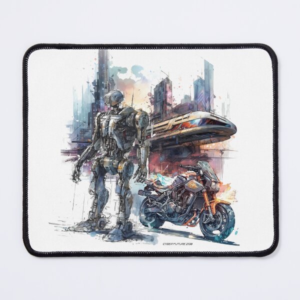 Item preview, Cyberpunk Robot 13 Future City Background Motor Bike designed and sold by IBTees.