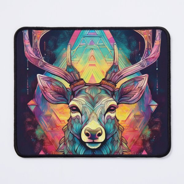 Item preview, Deer head in geometric patterns in multicolour on black background  designed and sold by navitalidesign.